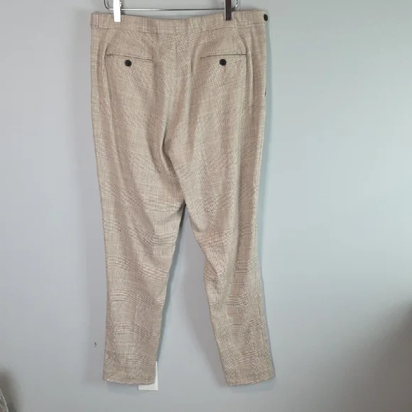 Reiss Linen Beige Cream Plaid Dress Pants 36x32